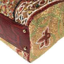 Pre Owned Dolce & Gabbana Multicolor Embroidered Fabric and Python Trim Queen Regina Large Sicily Top Handle Bag