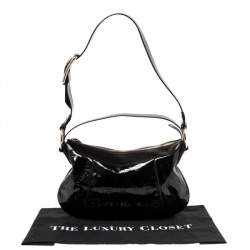 Pre Owned حقيبة هوبو دولتشي أند غابانا جلد و جلد لامع مطبوع شعار الماركة أسود