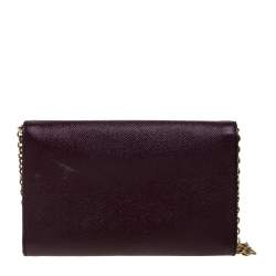 Pre Owned Dolce & Gabbana Burgundy Leather Taormina Chain Clutch