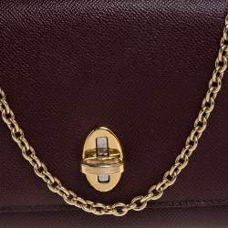 Pre Owned Dolce & Gabbana Burgundy Leather Taormina Chain Clutch