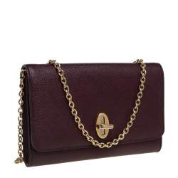 Pre Owned Dolce & Gabbana Burgundy Leather Taormina Chain Clutch