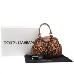 Pre Owned Dolce & Gabbana Brown Leopard Print Canvas and Leather Animalier Zip Satchel