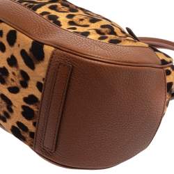 Pre Owned Dolce & Gabbana Brown Leopard Print Canvas and Leather Animalier Zip Satchel