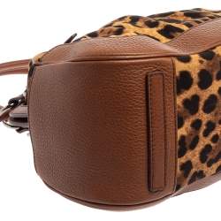 Pre Owned Dolce & Gabbana Brown Leopard Print Canvas and Leather Animalier Zip Satchel