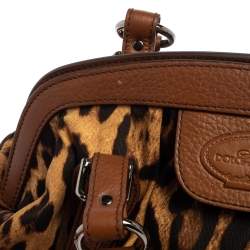 Pre Owned Dolce & Gabbana Brown Leopard Print Canvas and Leather Animalier Zip Satchel