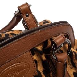Pre Owned Dolce & Gabbana Brown Leopard Print Canvas and Leather Animalier Zip Satchel