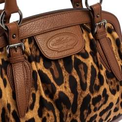 Pre Owned Dolce & Gabbana Brown Leopard Print Canvas and Leather Animalier Zip Satchel