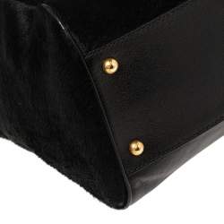 Pre Owned Dolce & Gabbana Black Calf Hair And Leather Large Miss Sicily Top Handle Bag