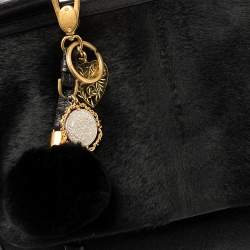 Pre Owned Dolce & Gabbana Black Calf Hair And Leather Large Miss Sicily Top Handle Bag