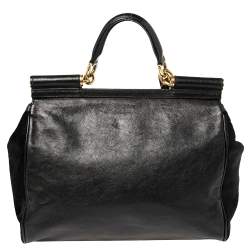 Pre Owned Dolce & Gabbana Black Calf Hair And Leather Large Miss Sicily Top Handle Bag