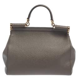 Pre Owned Dolce & Gabbana Grey Leather Medium Miss Sicily Top Handle Bag