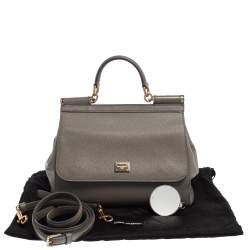 Pre Owned Dolce & Gabbana Grey Leather Medium Miss Sicily Top Handle Bag