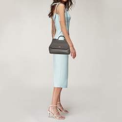 Pre Owned Dolce & Gabbana Grey Leather Medium Miss Sicily Top Handle Bag