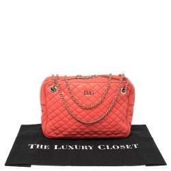 Pre Owned D&G Coral Red Quilted Leather Lily Glam Crossbody
