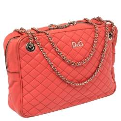 Pre Owned D&G Coral Red Quilted Leather Lily Glam Crossbody