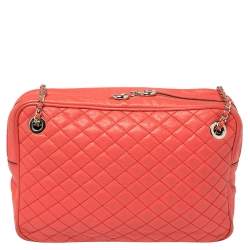 Pre Owned D&G Coral Red Quilted Leather Lily Glam Crossbody