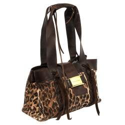Pre Owned Dolce & Gabbana Beige/Brown Leopard Print Canvas And Leather Tote