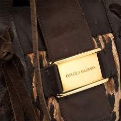 Pre Owned Dolce & Gabbana Beige/Brown Leopard Print Canvas And Leather Tote
