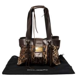 Pre Owned Dolce & Gabbana Beige/Brown Leopard Print Canvas And Leather Tote
