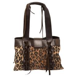 Pre Owned Dolce & Gabbana Beige/Brown Leopard Print Canvas And Leather Tote