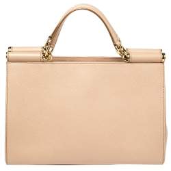 Pre Owned Dolce and Gabbana Beige Grained Leather Sicily East West Tote