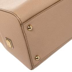 Pre Owned Dolce and Gabbana Beige Grained Leather Sicily East West Tote