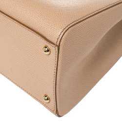 Pre Owned Dolce and Gabbana Beige Grained Leather Sicily East West Tote