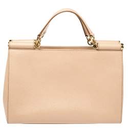 Dolce & Gabbana Small Sicily East West Leather Satchel in Natural