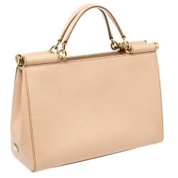 Pre Owned Dolce and Gabbana Beige Grained Leather Sicily East West Tote