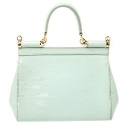 Pre Owned Dolce & Gabbana Green Lizard Embossed Leather Small Miss Sicily Top Handle Bag