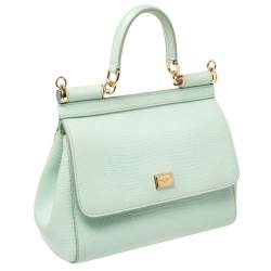 Pre Owned Dolce & Gabbana Green Lizard Embossed Leather Small Miss Sicily Top Handle Bag