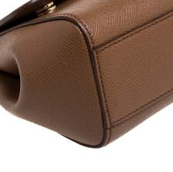Pre Owned Dolce & Gabbana Brown Leather Small Miss Sicily Top Handle Bag
