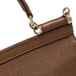 Pre Owned Dolce & Gabbana Brown Leather Small Miss Sicily Top Handle Bag
