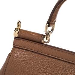 Pre Owned Dolce & Gabbana Brown Leather Small Miss Sicily Top Handle Bag