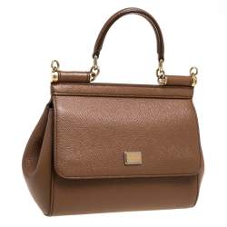 Pre Owned Dolce & Gabbana Brown Leather Small Miss Sicily Top Handle Bag