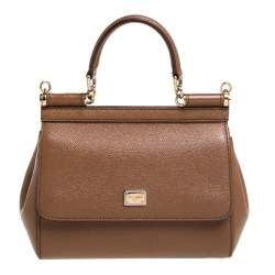 Dolce and Gabbana Brown Leather Small Miss Sicily Top Handle Bag