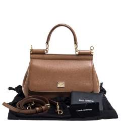 Pre Owned Dolce & Gabbana Brown Leather Small Miss Sicily Top Handle Bag