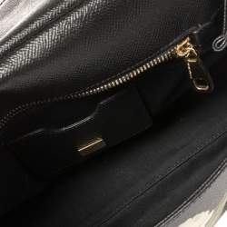 Pre Owned Dolce & Gabbana Black Tulip Print Leather Medium Miss Sicily Top Handle Bag