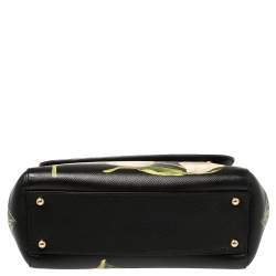Pre Owned Dolce & Gabbana Black Tulip Print Leather Medium Miss Sicily Top Handle Bag