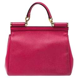 Pre Owned Dolce & Gabbana Fuchsia Leather Medium Miss Sicily Top Handle Bag