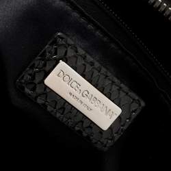 Pre Owned Dolce & Gabbana Black/White Snakeskin and Leather Patchwork Frame Satchel