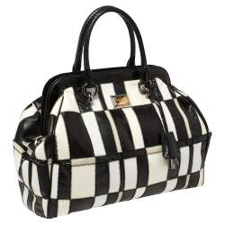 Pre Owned Dolce & Gabbana Black/White Snakeskin and Leather Patchwork Frame Satchel