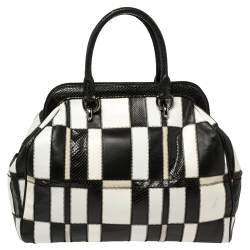 Pre Owned Dolce & Gabbana Black/White Snakeskin and Leather Patchwork Frame Satchel
