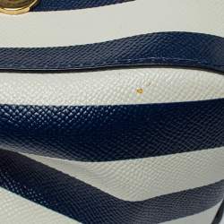 Pre Owned Dolce & Gabbana Blue/White Striped Embroidered Leather Medium Miss Sicily Top Handle Bag