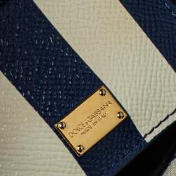 Pre Owned Dolce & Gabbana Blue/White Striped Embroidered Leather Medium Miss Sicily Top Handle Bag