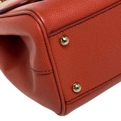 Pre Owned Dolce & Gabbana Orange Leather Medium Miss Sicily Top Handle Bag