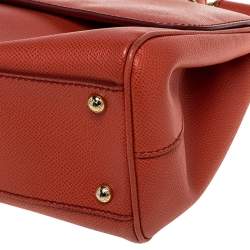 Pre Owned Dolce & Gabbana Orange Leather Medium Miss Sicily Top Handle Bag