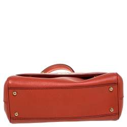 Pre Owned Dolce & Gabbana Orange Leather Medium Miss Sicily Top Handle Bag