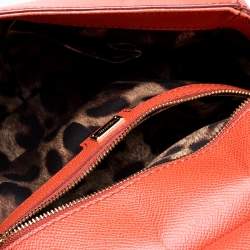 Pre Owned Dolce & Gabbana Orange Leather Medium Miss Sicily Top Handle Bag