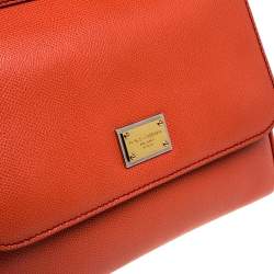 Pre Owned Dolce & Gabbana Orange Leather Medium Miss Sicily Top Handle Bag